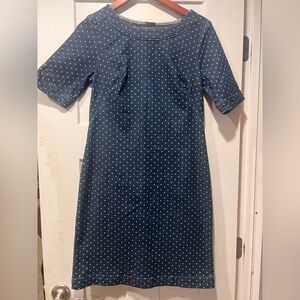 Women’s Boden Dress Denim Navy Polka Dot Exposed Zipper Back Shift 6